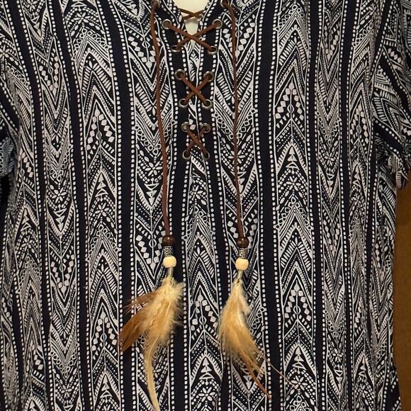 Ariat Womens Size Small Navy Printed Dress with Rawhide Ties Pockets & Tie Waist - Picture 5 of 10